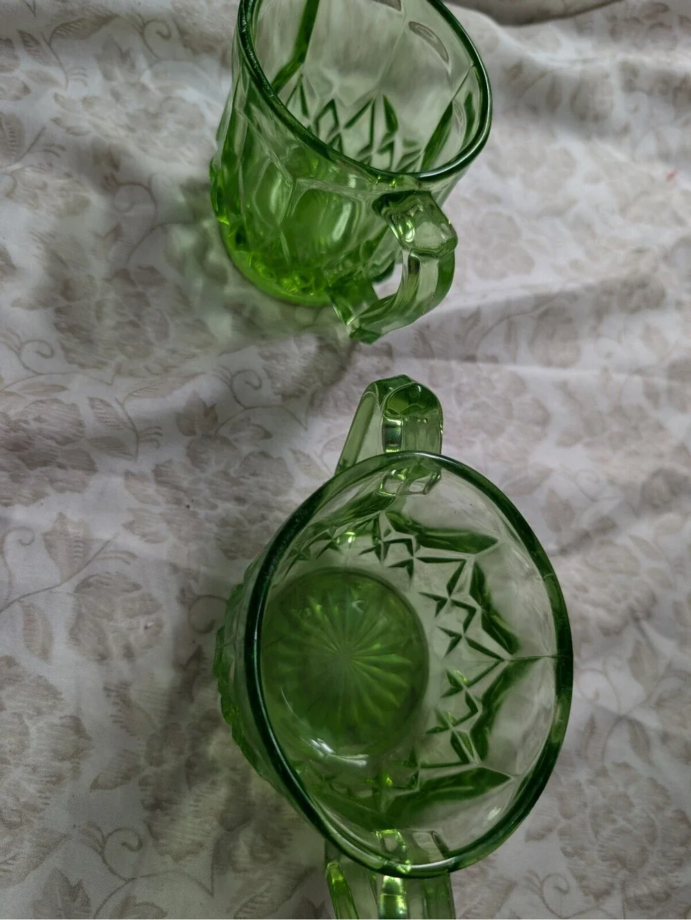 Vintage Green Depression Glass Creamer and Sugar Bowl Set